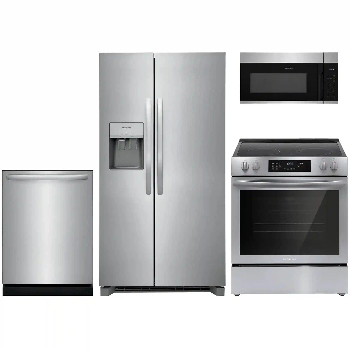4-pc. Stainless Package with Standard-Depth Side-by-Side Refrigerator & Electric Range