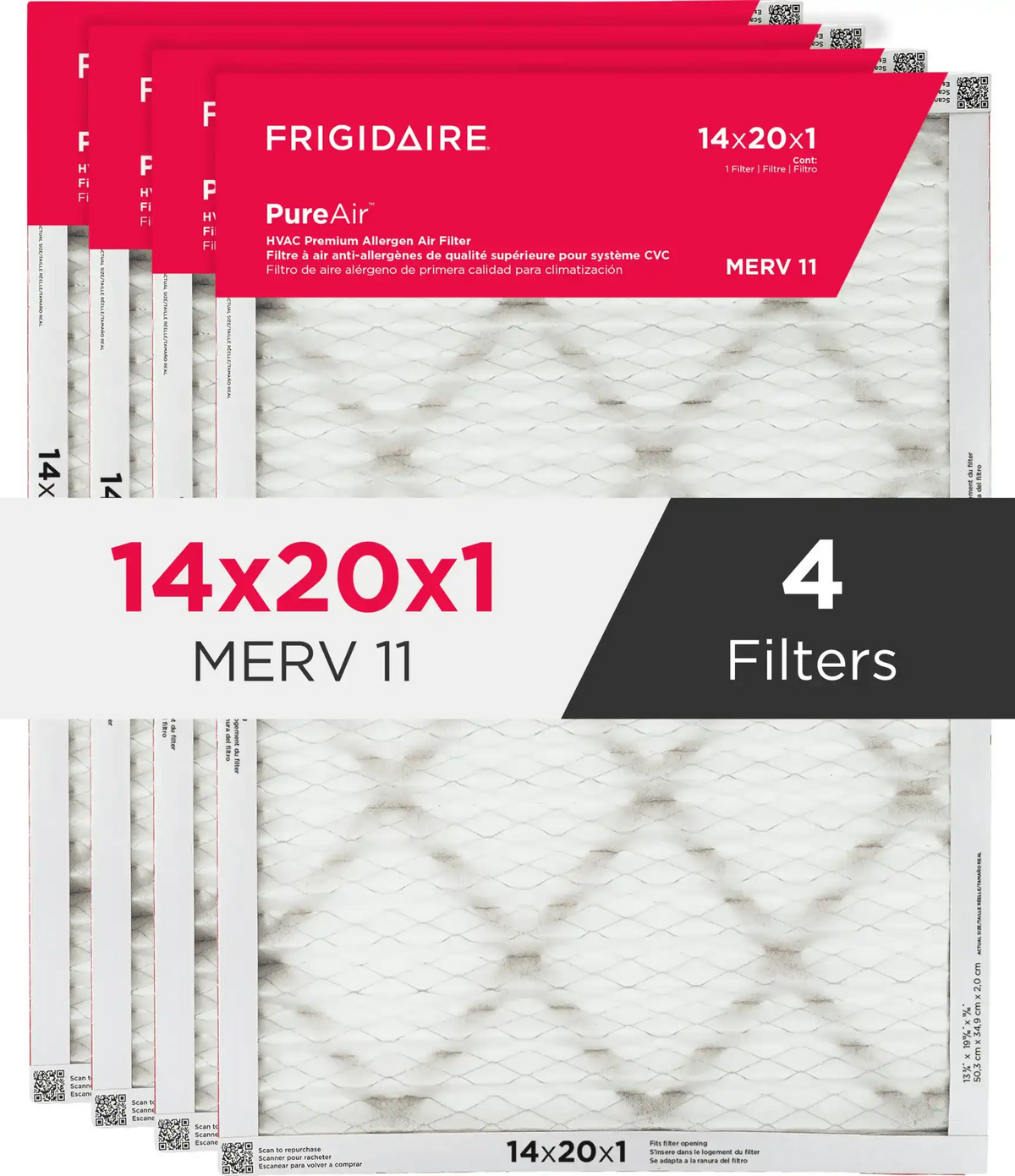 PureAir® 14" x 20" x 1" MERV 11 Premium Allergen Air Filter - 4 Pack