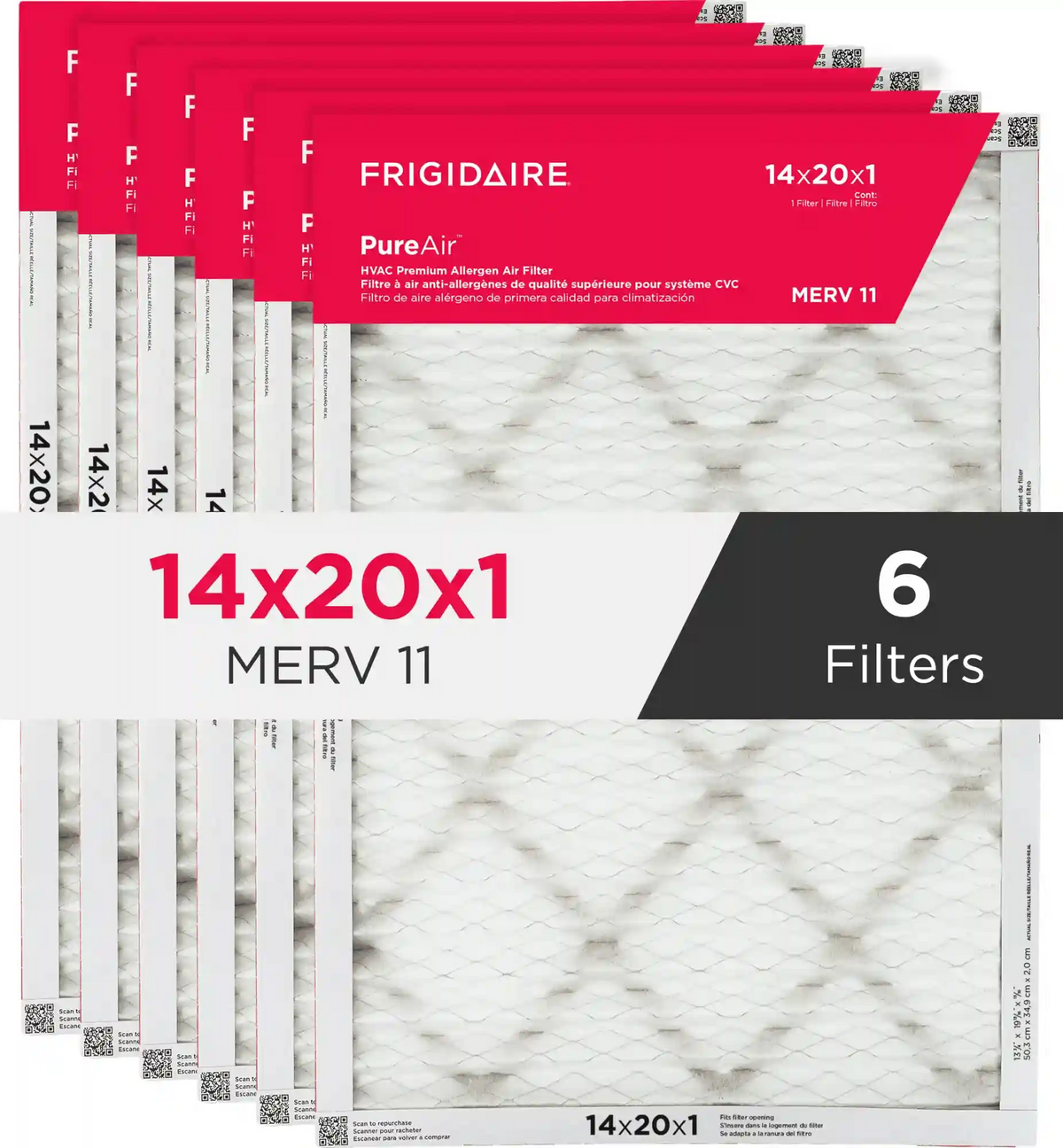 PureAir® 14" x 20" x 1" MERV 11 Premium Allergen Air Filter - 6 Pack