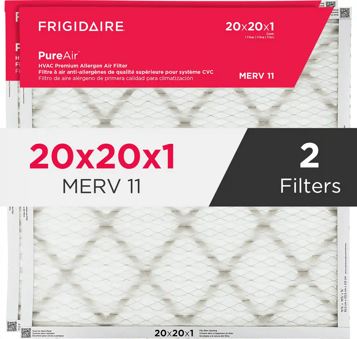 PureAir® 20" x 20" x 1" MERV 11 Premium Allergen Air Filter - 2 Pack