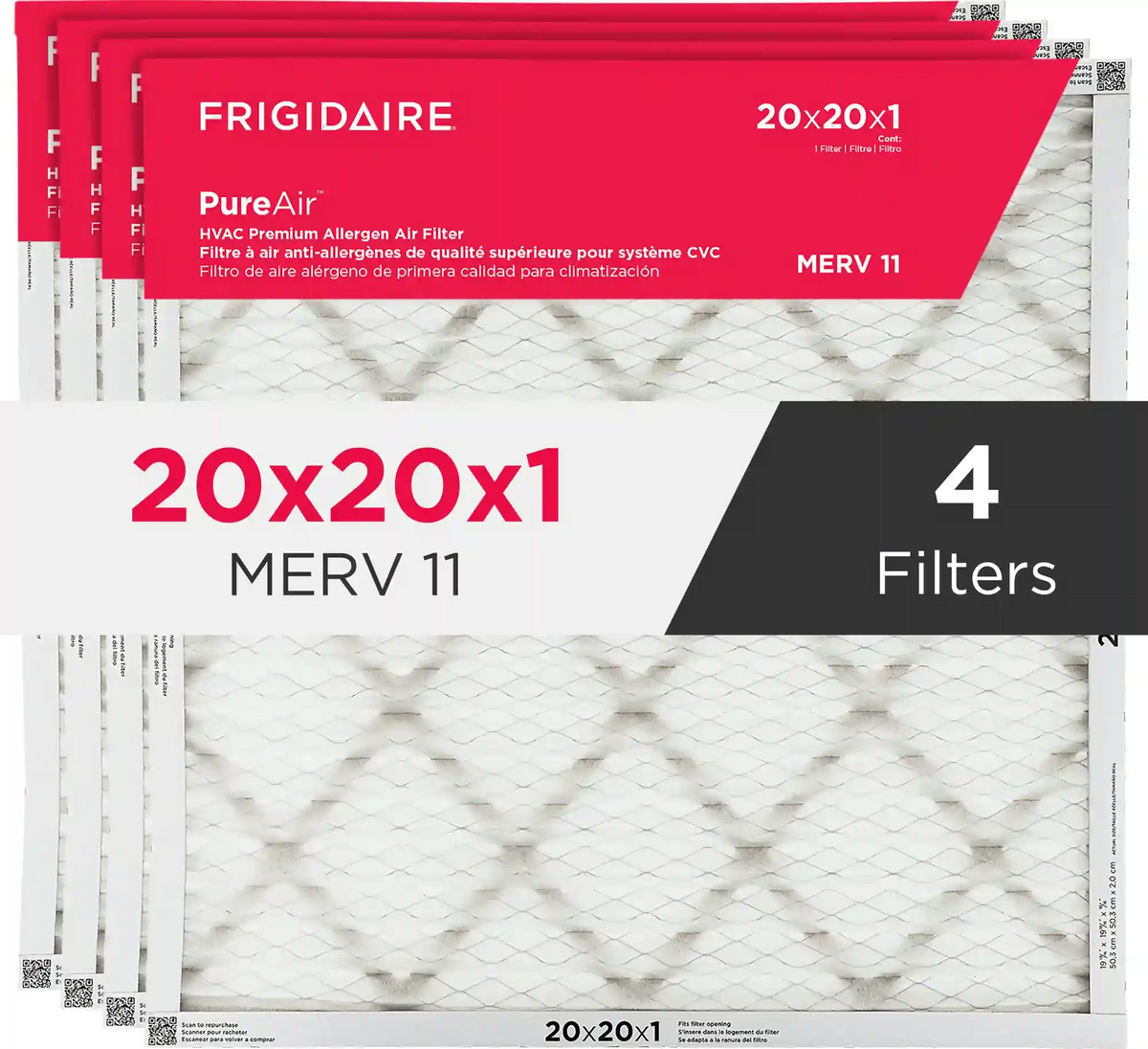 PureAir® 20" x 20" x 1" MERV 11 Premium Allergen Air Filter - 4 Pack