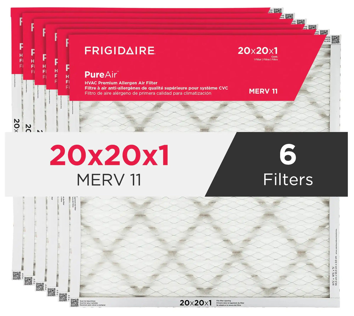 PureAir® 20" x 20" x 1" MERV 11 Premium Allergen Air Filter - 6 Pack