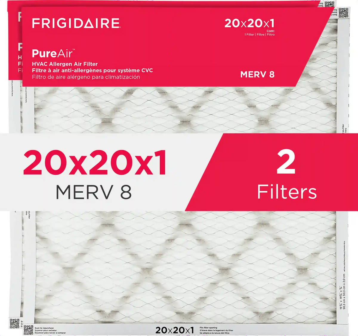 PureAir® 20" x 20" x 1" MERV 8 Allergen Air Filter - 2 Pack