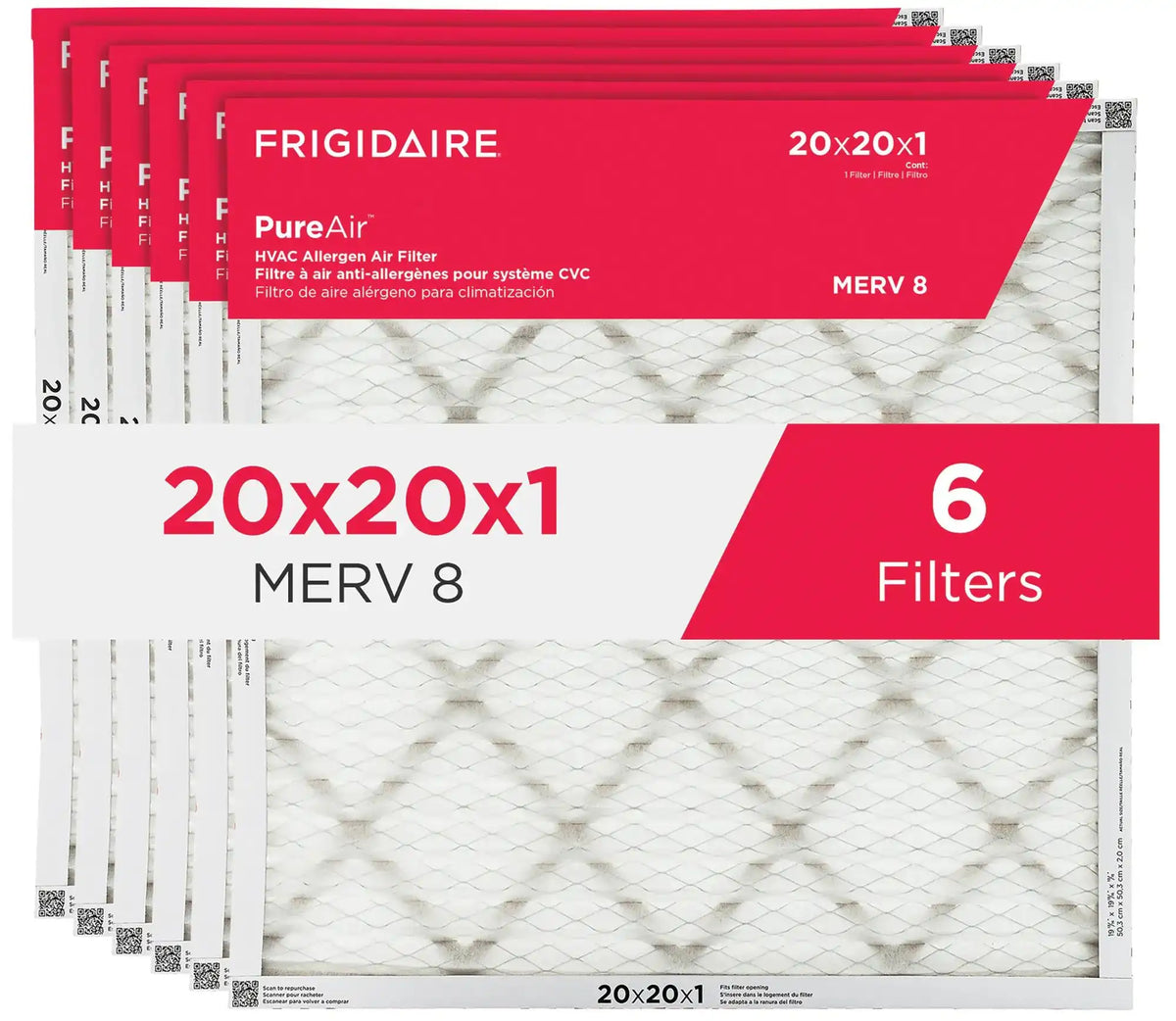 PureAir® 20" x 20" x 1" MERV 8 Allergen Air Filter - 6 Pack