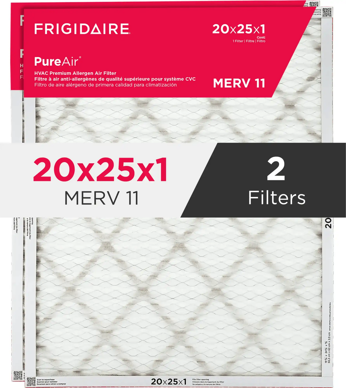 PureAir® 20" x 25" x 1" MERV 11 Premium Allergen Air Filter - 2 Pack