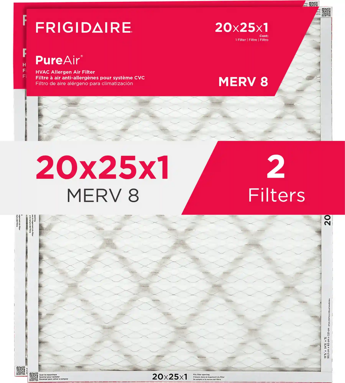 PureAir® 20" x 25" x 1" MERV Allergen 8 Air Filter - 2 Pack
